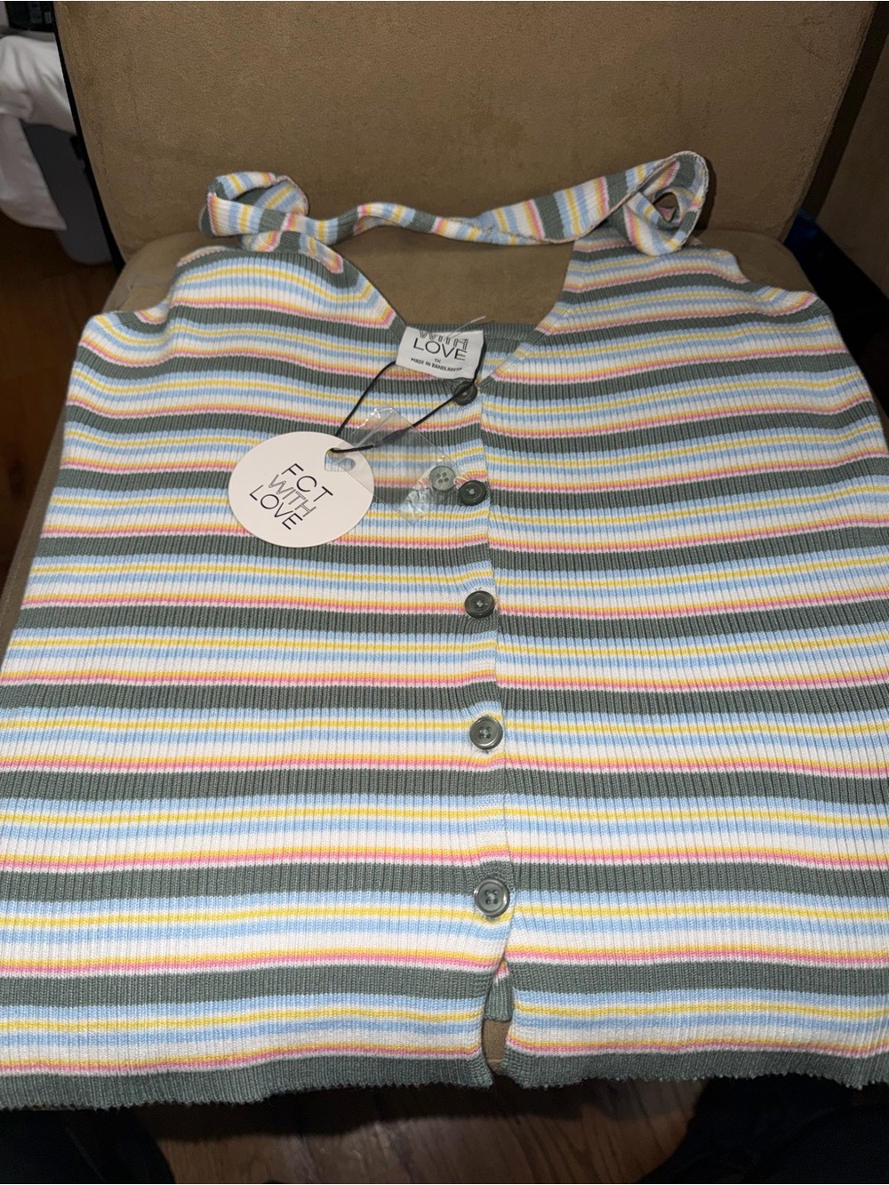 Love by FCT Pastel Striped Ribbed Crop Tank - Multicolor